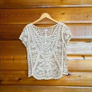 White Lace Short Sleeve Top